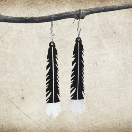 Earrings - Black & White Huia Feathers