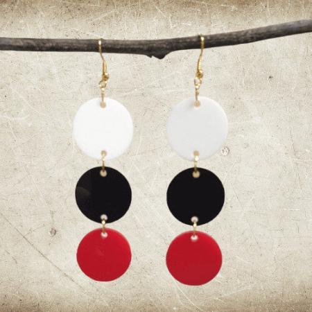 Earrings - White, Black & Red Circles
